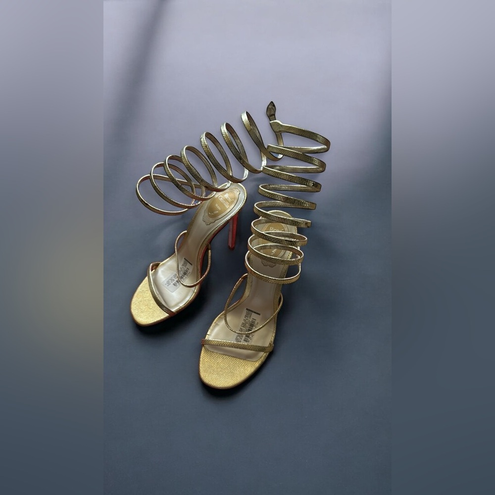 Never worn EURO 37 René Caovilla gold snake effect leather heel